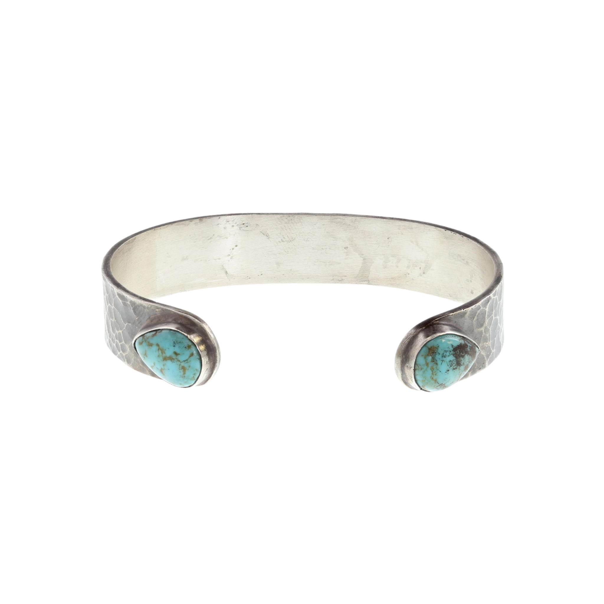 Bracelet 1448 Hammered with Turquoise Ends – Clint Orms Engravers Bracelet 1448 Hammered with Turquoise Ends – Clint Orms Engravers