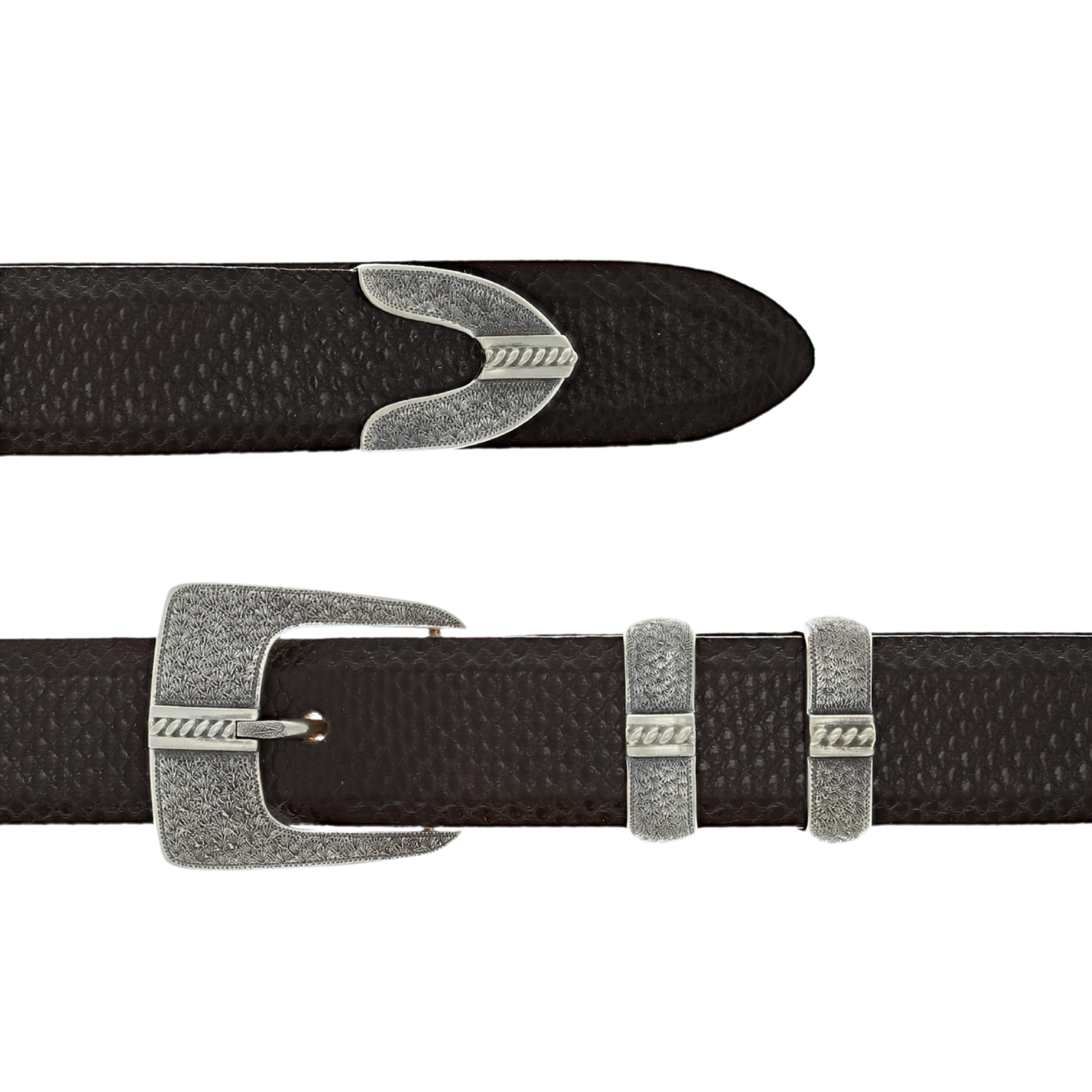 Clay 1839 Sterling Silver Wheatgrass Engraved Rope Buckle Set