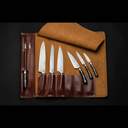 K19 Kultro Pro Orb Blue Chef Knives on Walnut