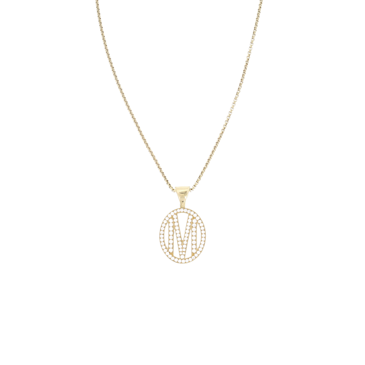 Oval Gold Pave Diamond Initial Necklace