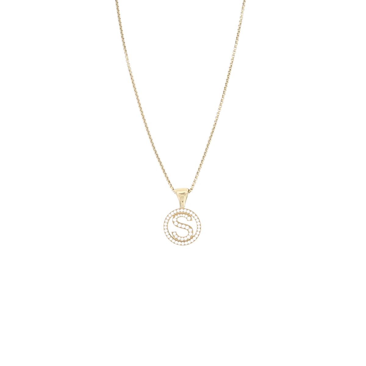 Round Gold Pave Diamond Initial Necklace