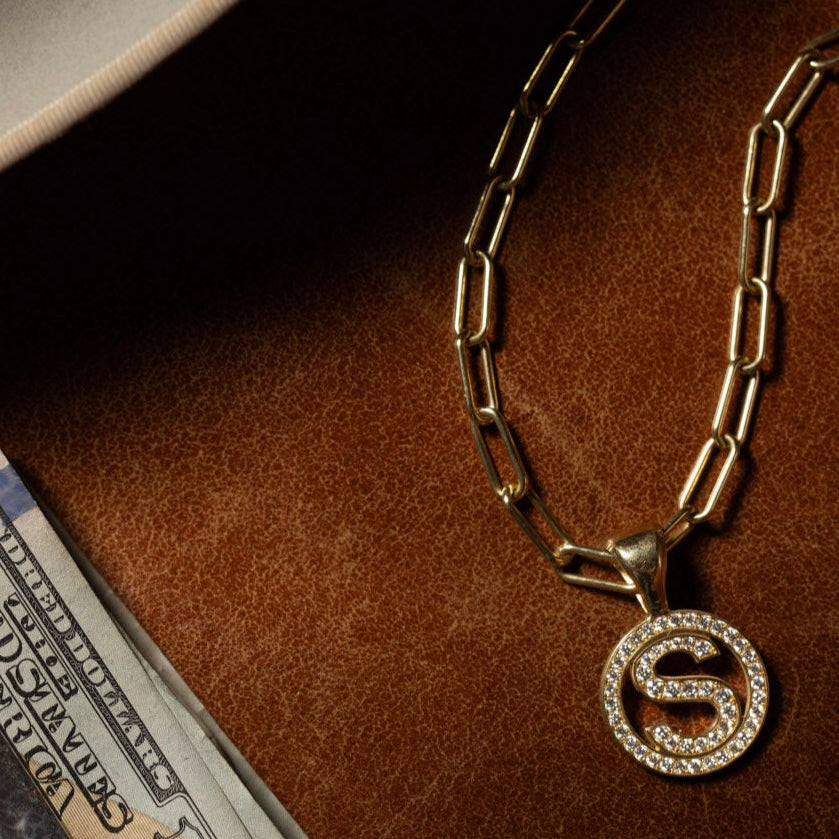 Round Gold Pave Diamond Initial Necklace
