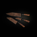 K22 Black Flare Chef Knives on Red Maple