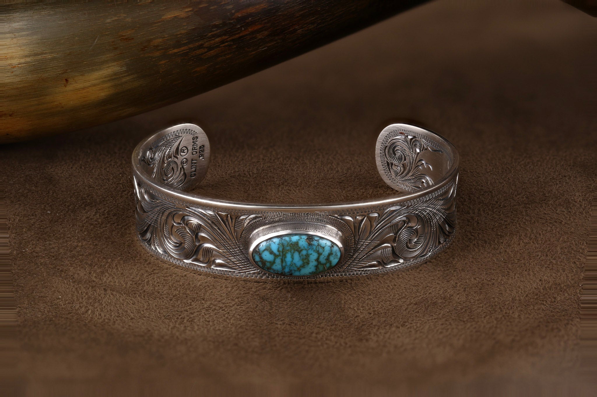 Bracelet 1896 Sterling Silver Engraved with Oval Turquoise – Clint
