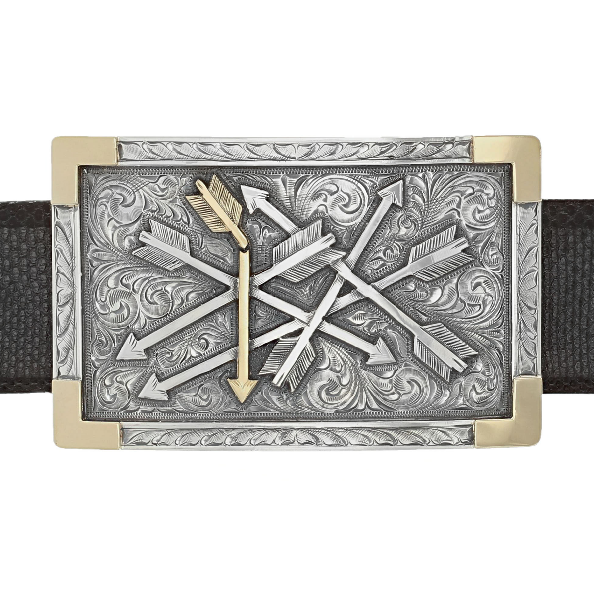 Bexar 1800 Sterling &amp; Gold Broken Arrow Trophy Buckle