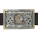 Bexar 1807 Sterling & Gold Filigree Indian Head Trophy Buckle