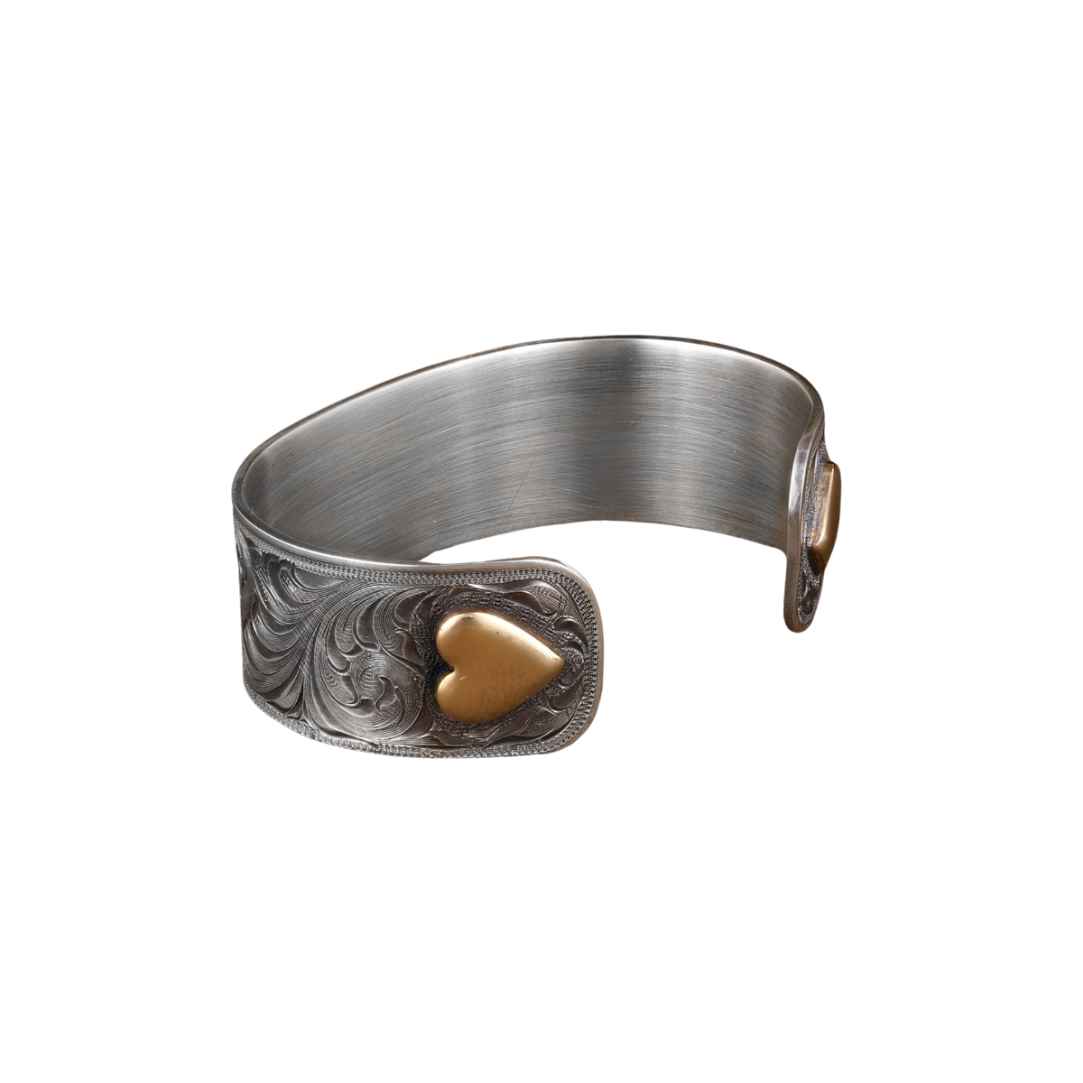 Bracelet 1502 Scroll Engraved Sterling with Gold Hearts