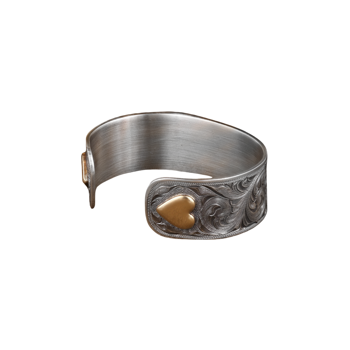 Bracelet 1502 Scroll Engraved Sterling with Gold Hearts