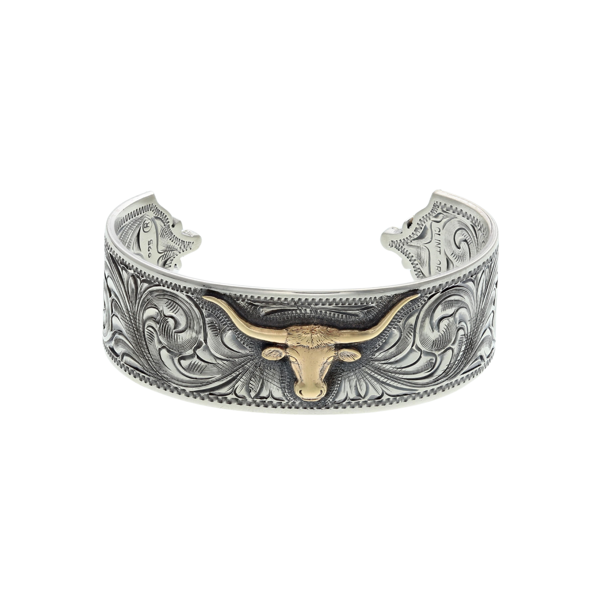Bracelet 2012 Scroll Engraved Sterling with Gold Longhorns