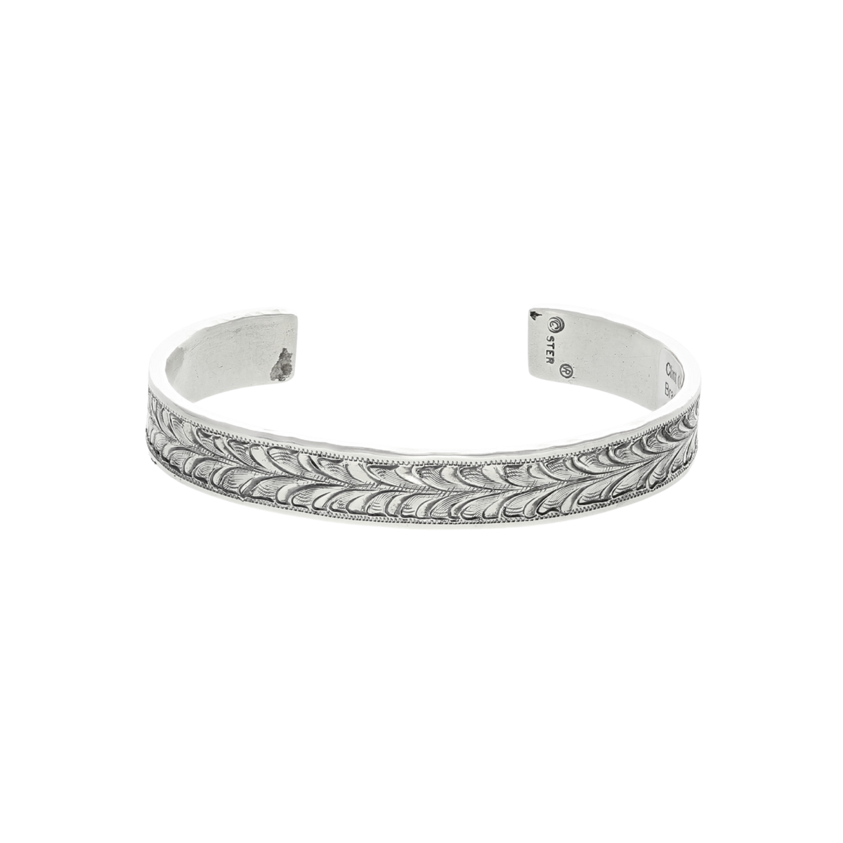 Bracelet 2106 Double Leaf Engraved Sterling with Hammered Edges