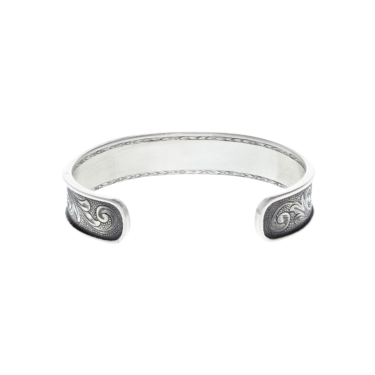 Bracelet 2111 Gun Engraved Sterling with Rose Gold Rosette and Blue Topaz