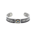 Bracelet 2111 Gun Engraved Sterling with Rose Gold Rosette and Blue Topaz