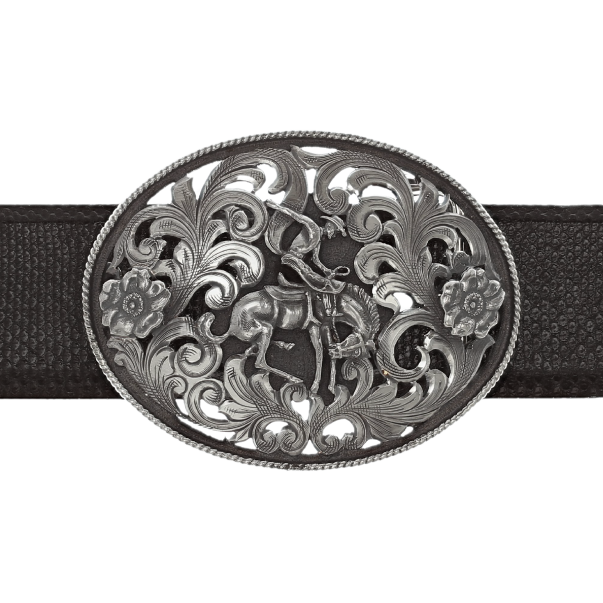 Brooks 1816 Sterling Oval with Sterling Bronc and Flowers
