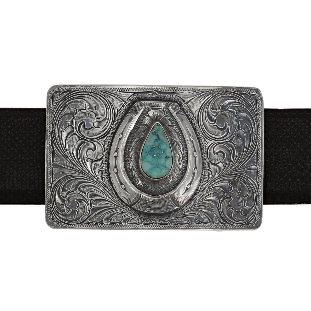 Bowie 1809 Sterling Silver Lucky Horseshoe with Turquoise Trophy Buckle