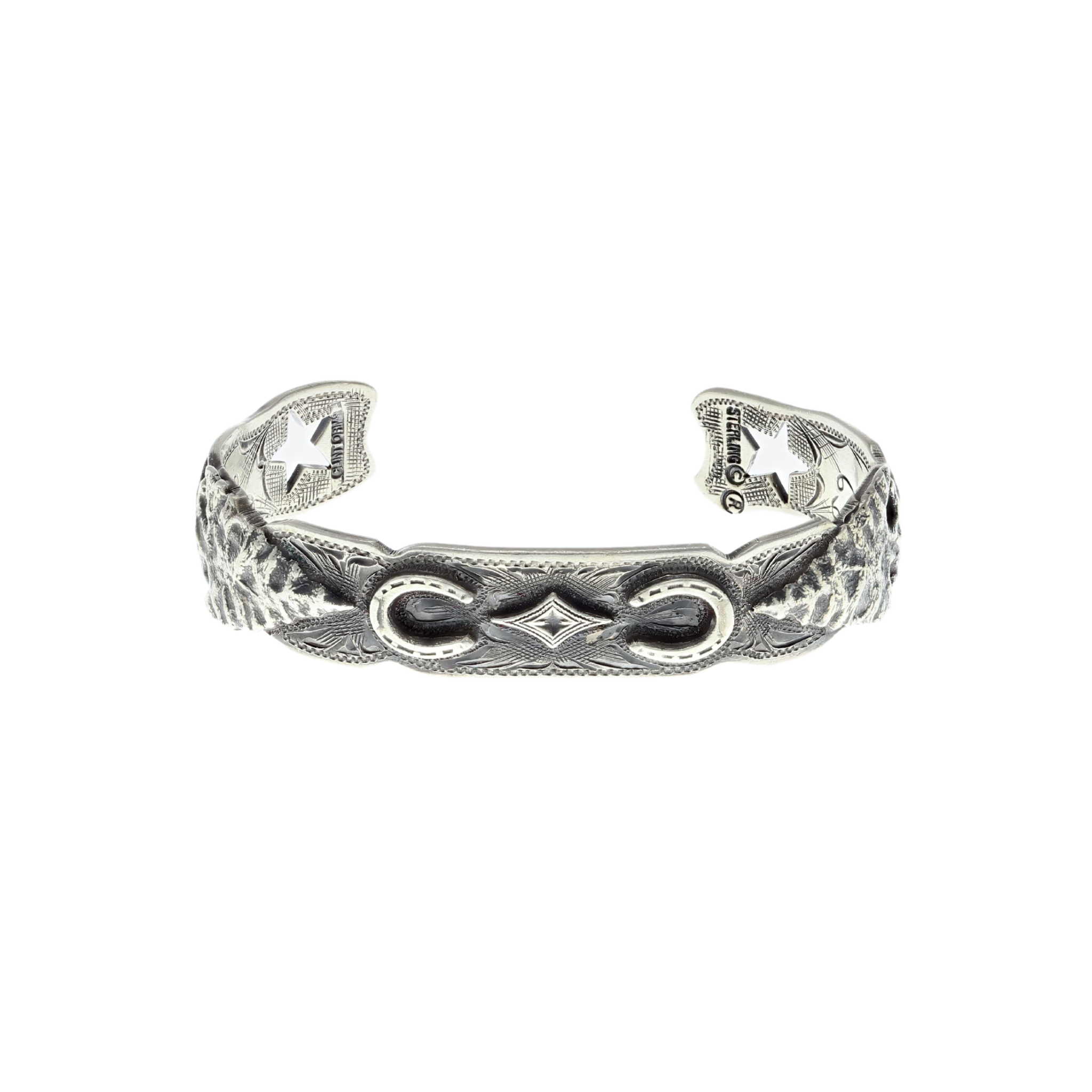 Cowboy Hat And Horseshoe!! Vintage Native American Navajo Sterling Silver Bracelet
