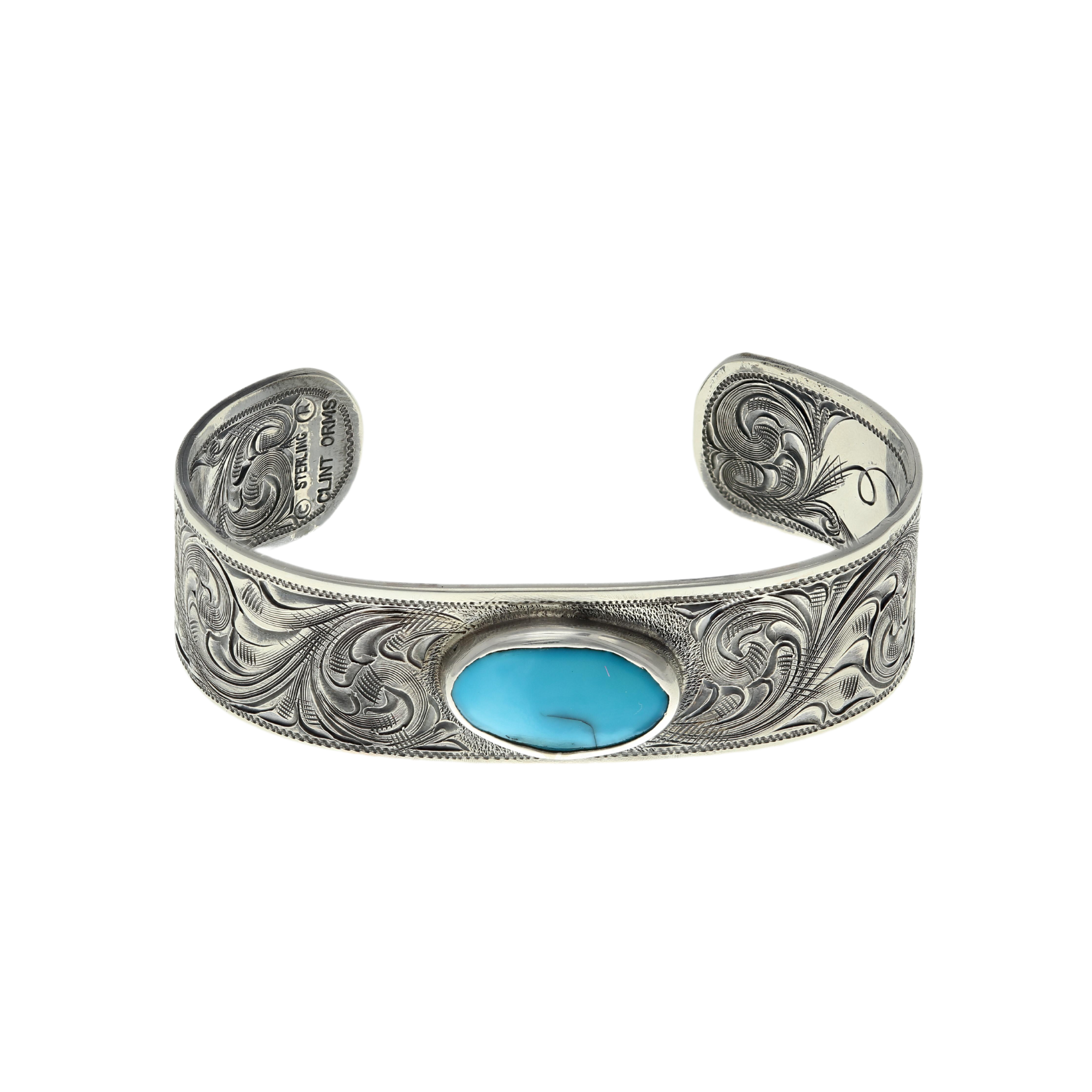 Bracelet 1896 Sterling Silver Engraved with Oval Turquoise – Clint