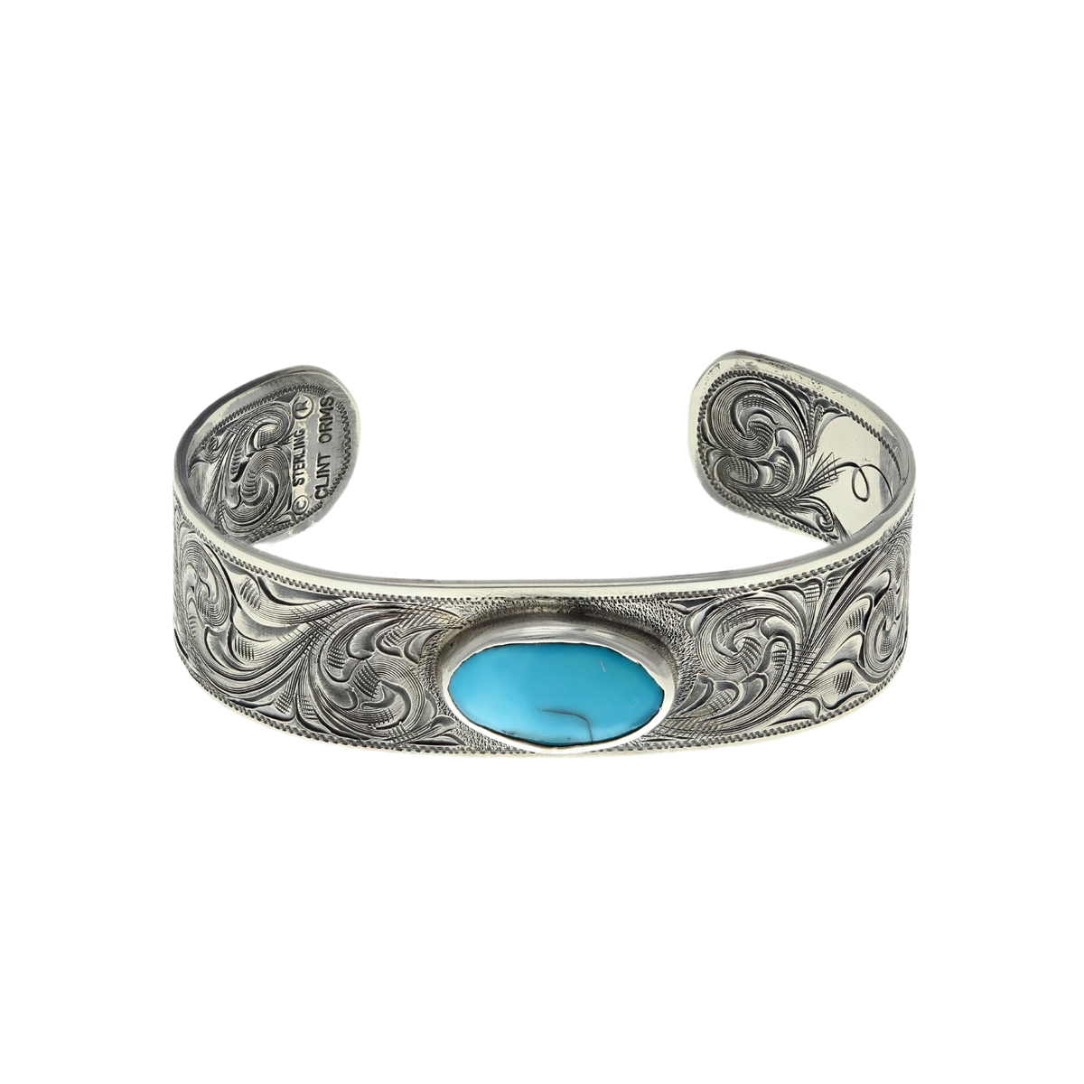 Bracelet 1896 Sterling Silver Engraved with Oval Turquoise