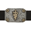 Childress 1800 Sterling Rectangular Trophy Buckle with Cropped Corners and Gold Rod of Asclepius