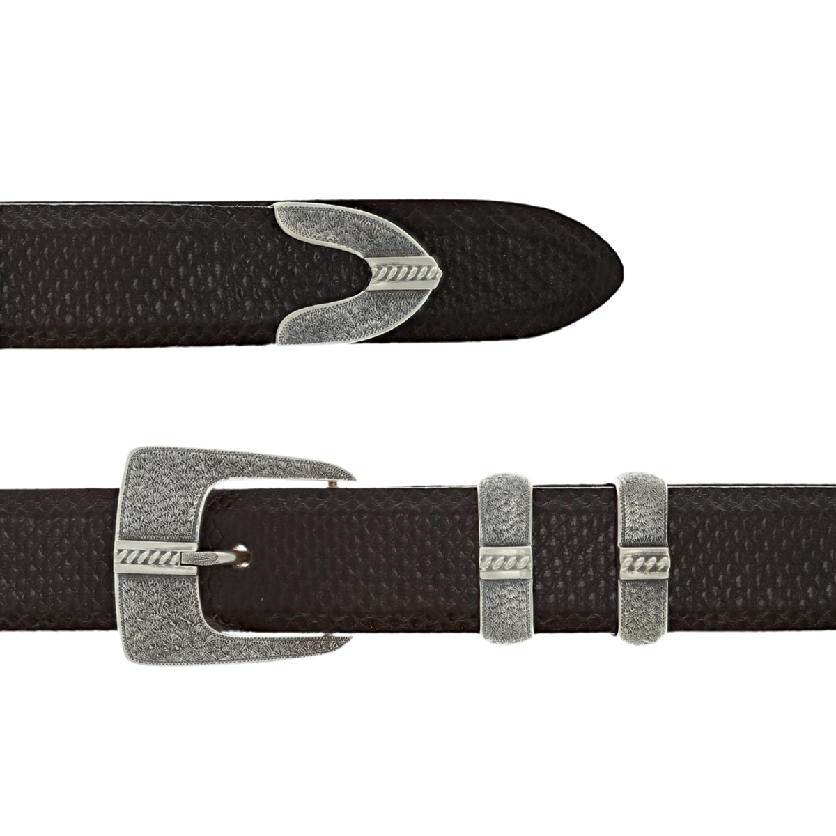 Clay 1839 Sterling Silver Wheatgrass Engraved Rope Buckle Set