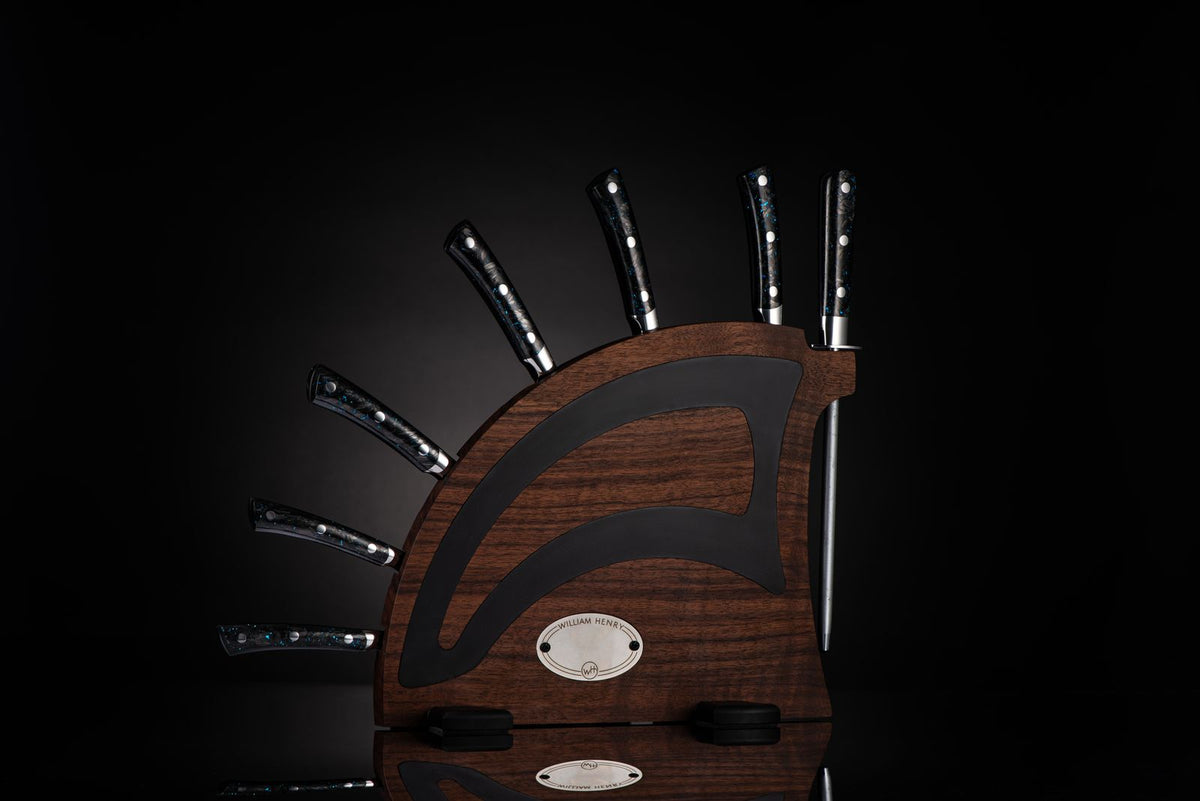Orb Blue Kultro Pro Chef Knife Set with Maple Display
