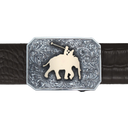Comanche 1810 Sterling Engraved Rectangular Trophy Buckle with Gold Elephant Polo and Cropped Corners
