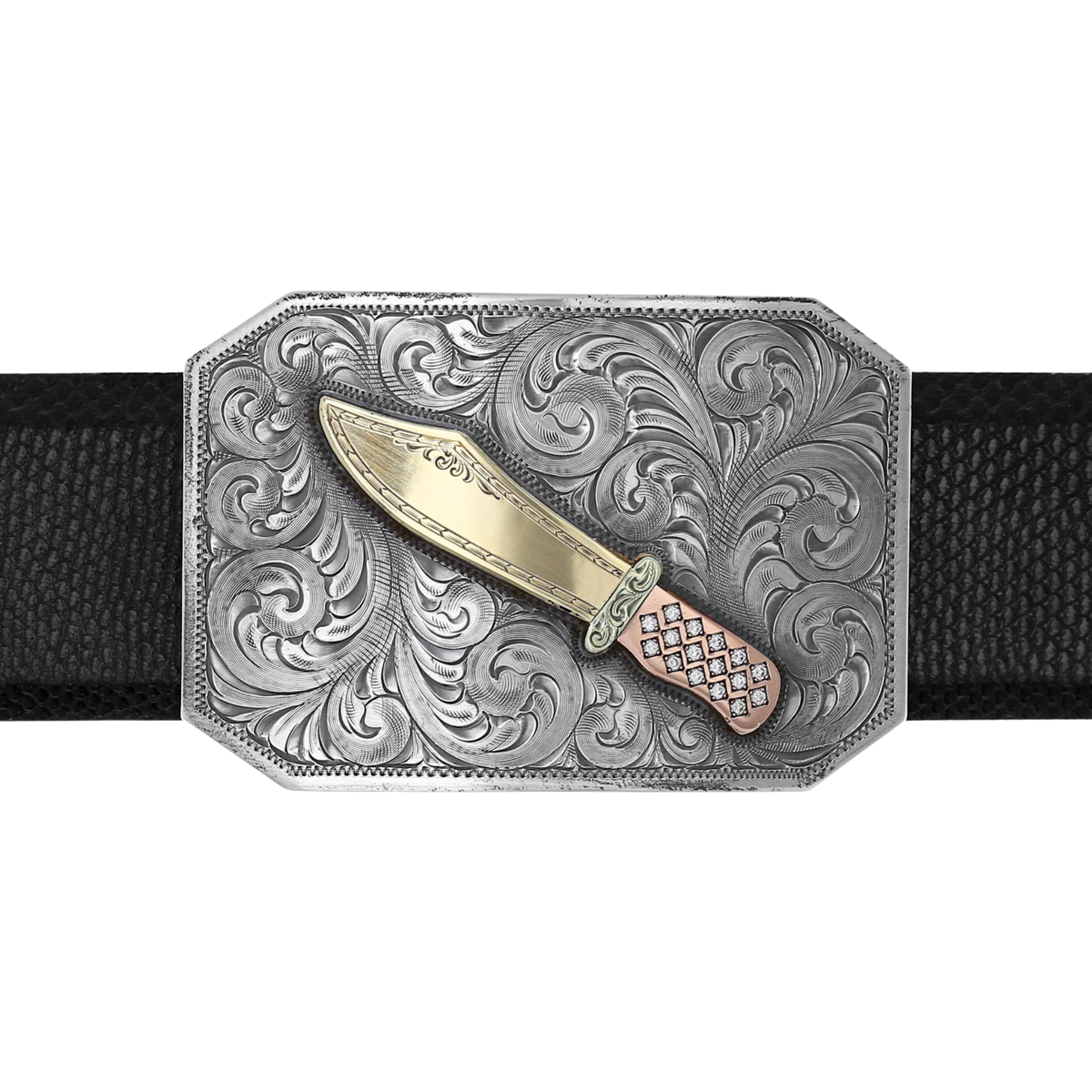 Crockett 1814 Sterling with Tri-Gold Knife and Diamonds