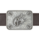 Dimmit 1802 Sterling Silver Engraved Bucking Horse & Horseshoes Trophy Belt Buckle