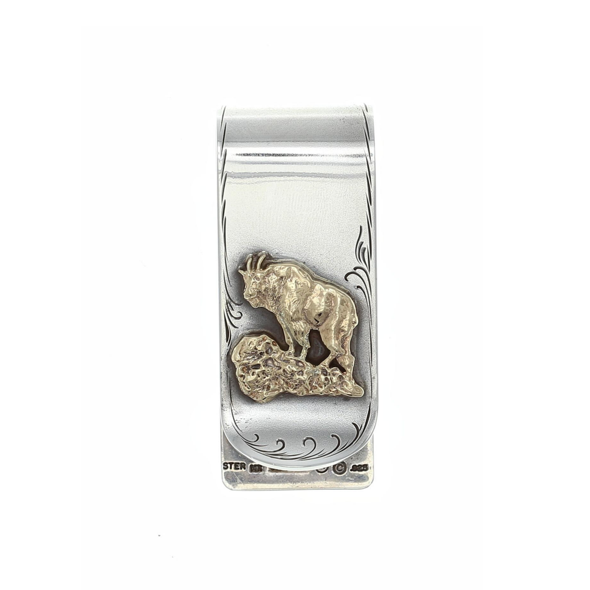 Folded 1866 Sterling Silver Money Clip With Gold Mountain Goat