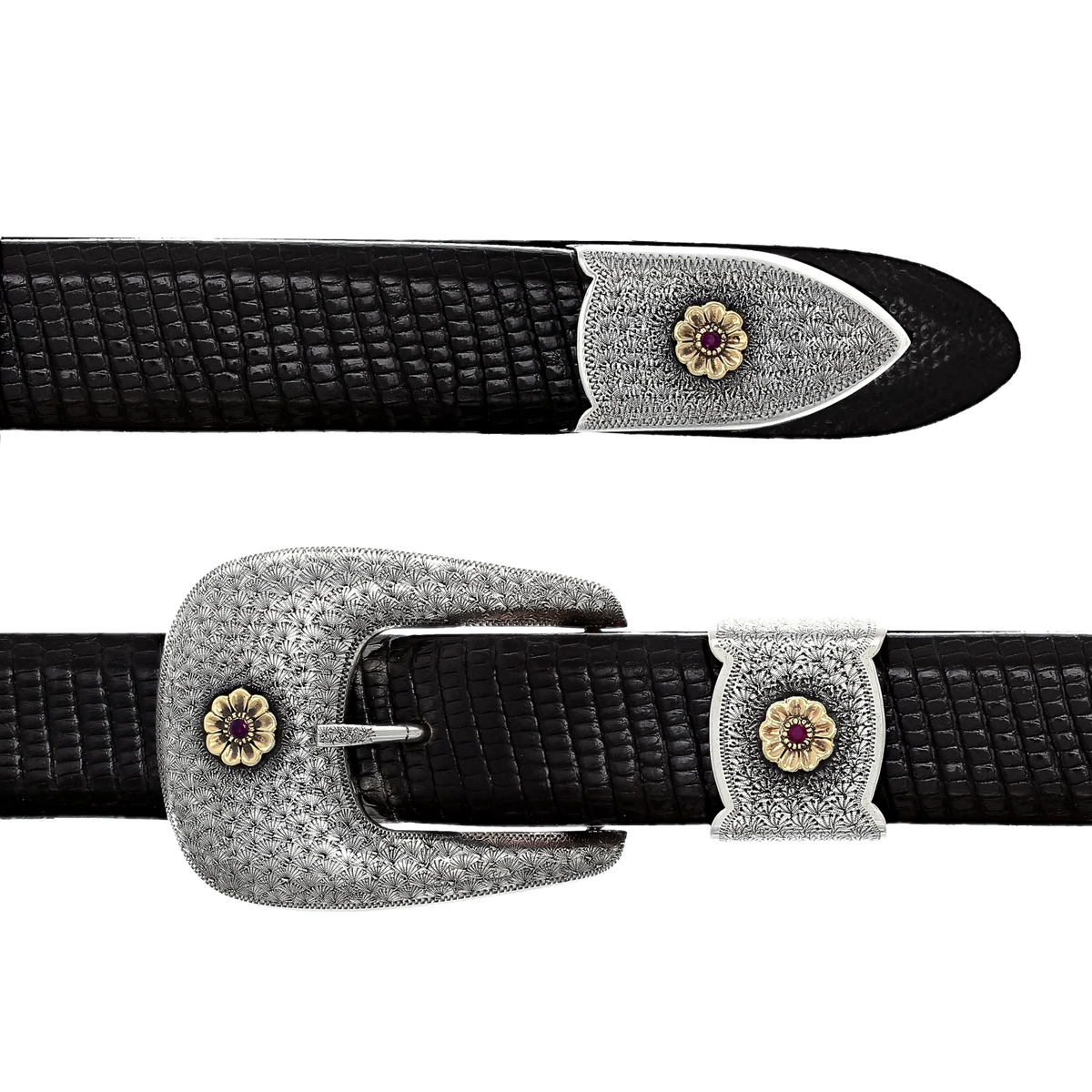 Fort Bend 1703 Silver Buckle With Ruby Gemstones