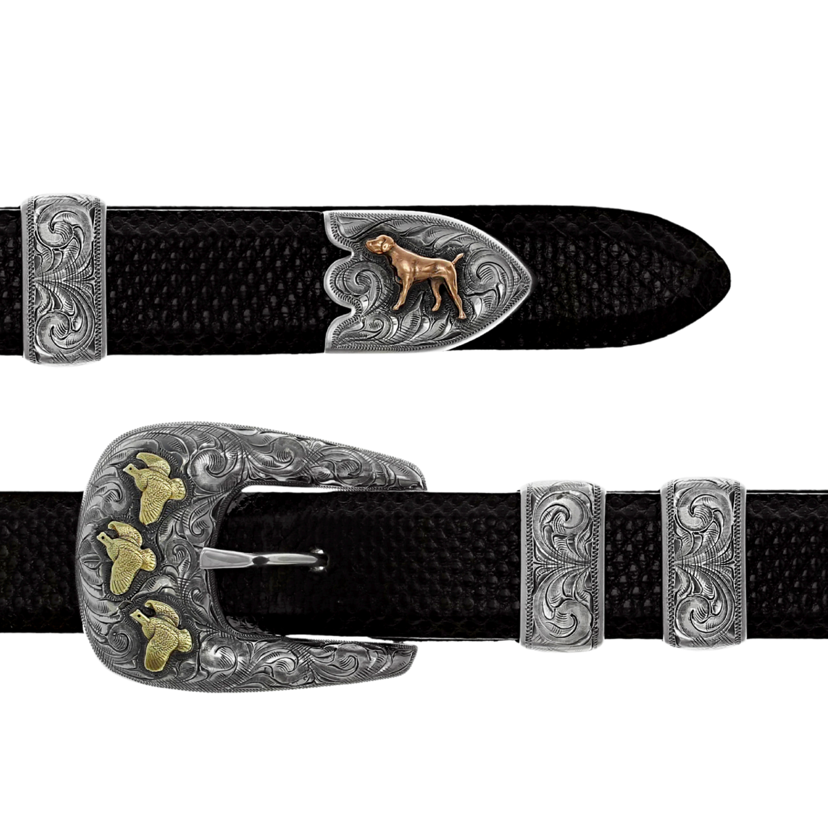 Fort Bend 1844 Quail and Pointer Buckle Set