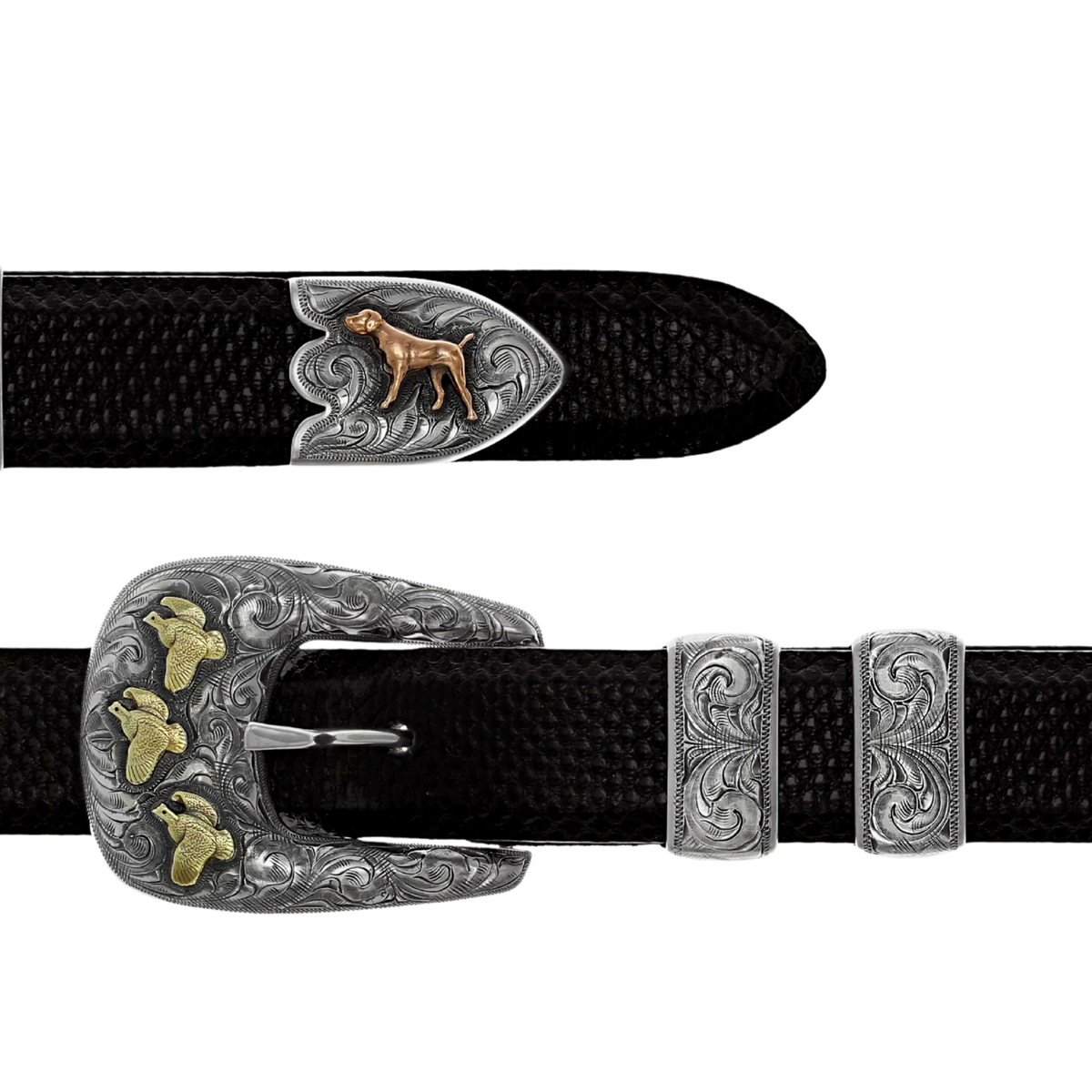 Fort Bend 1844 Quail and Pointer Buckle Set