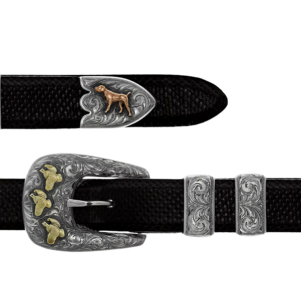 Fort Bend 1844 Quail and Pointer Buckle Set - Clint Orms Engravers