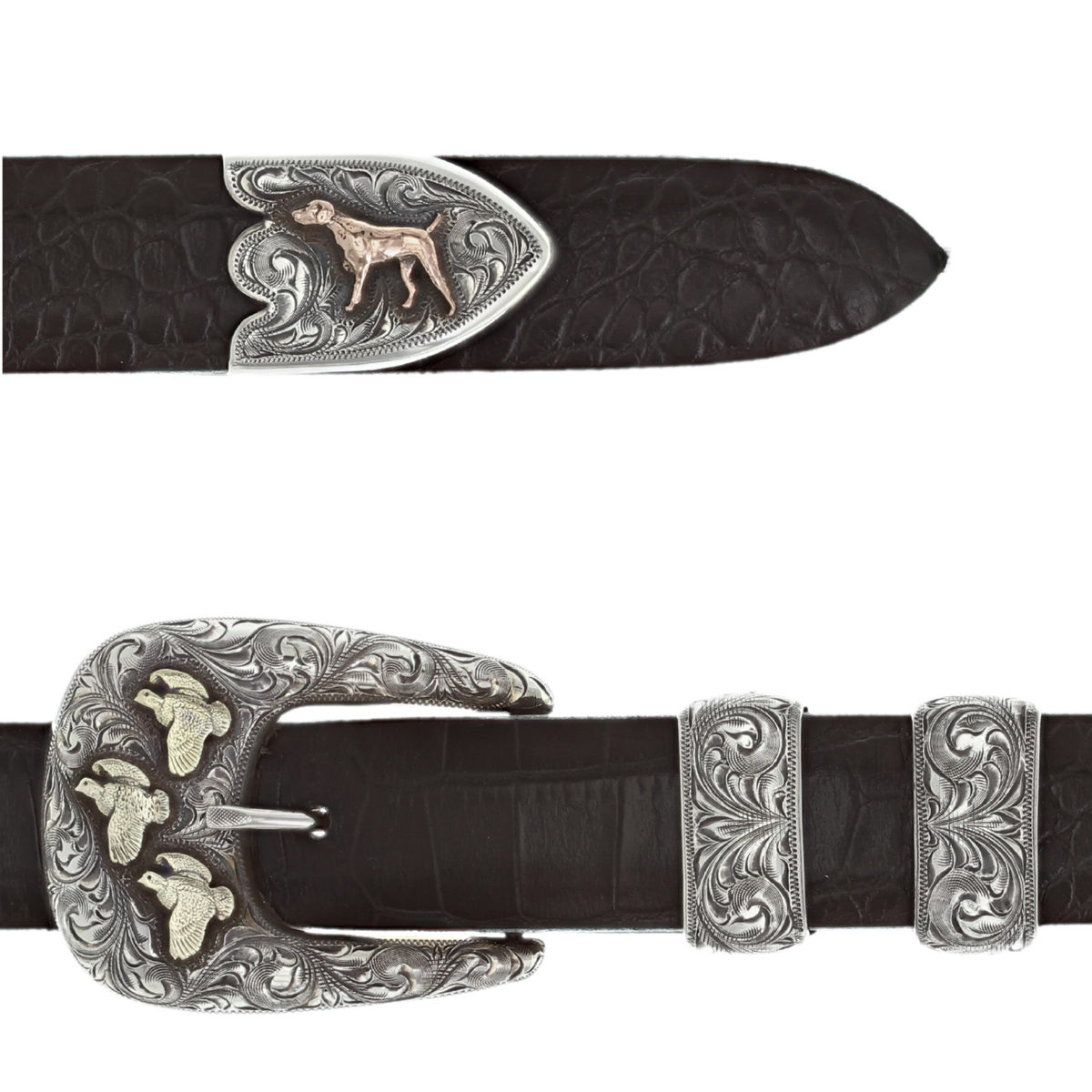 Fort Bend 1844 Quail and Pointer Buckle Set