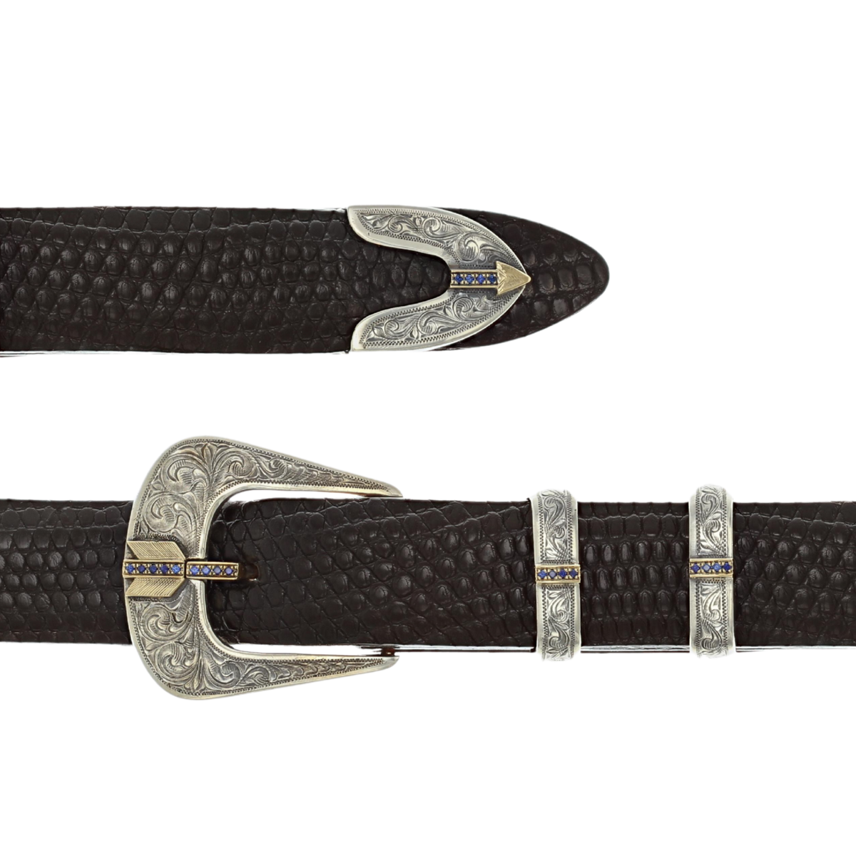 Haskell 1819 Sterling, 14k Gold, Sapphire Arrow Buckle Set