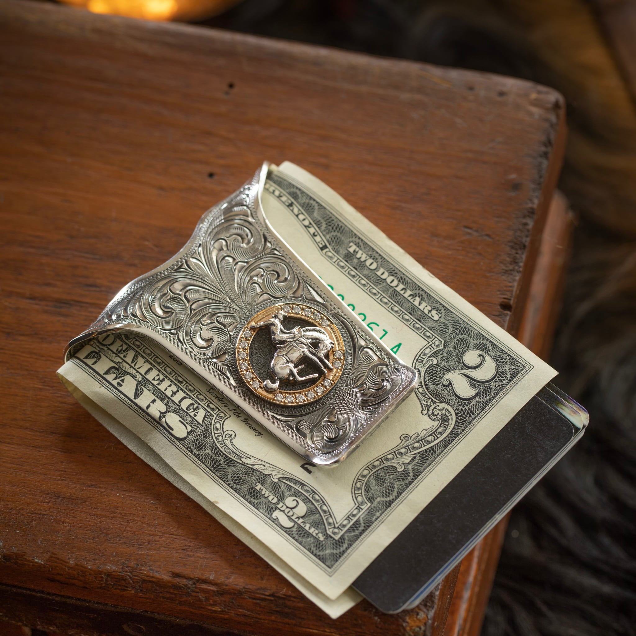 Large Bucking Horse Money Clip With Diamonds – Clint Orms