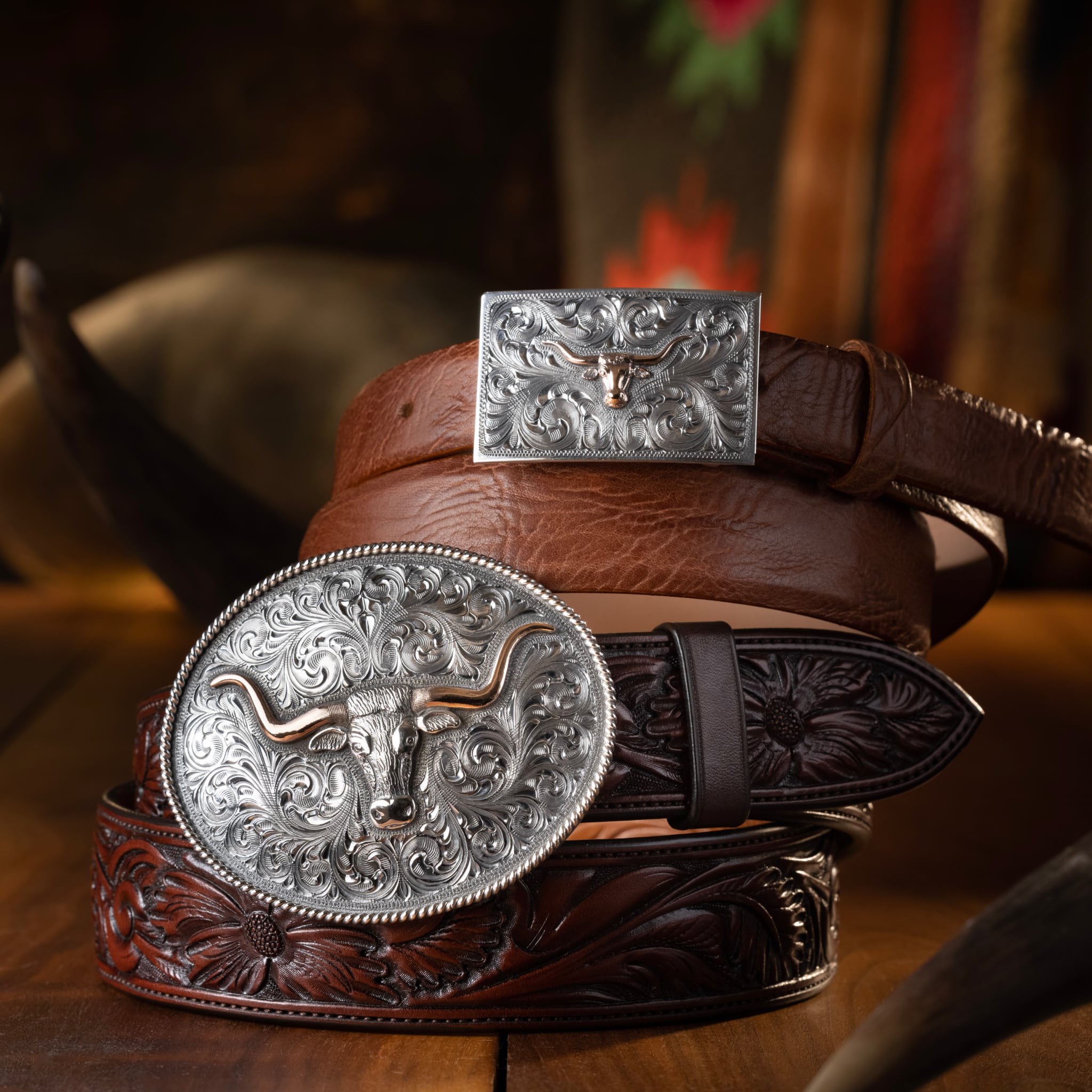 Sterling Silver Engraved Trophy Buckle w/ Rose Gold Longhorn - Clint Orms  Engravers & Silversmiths