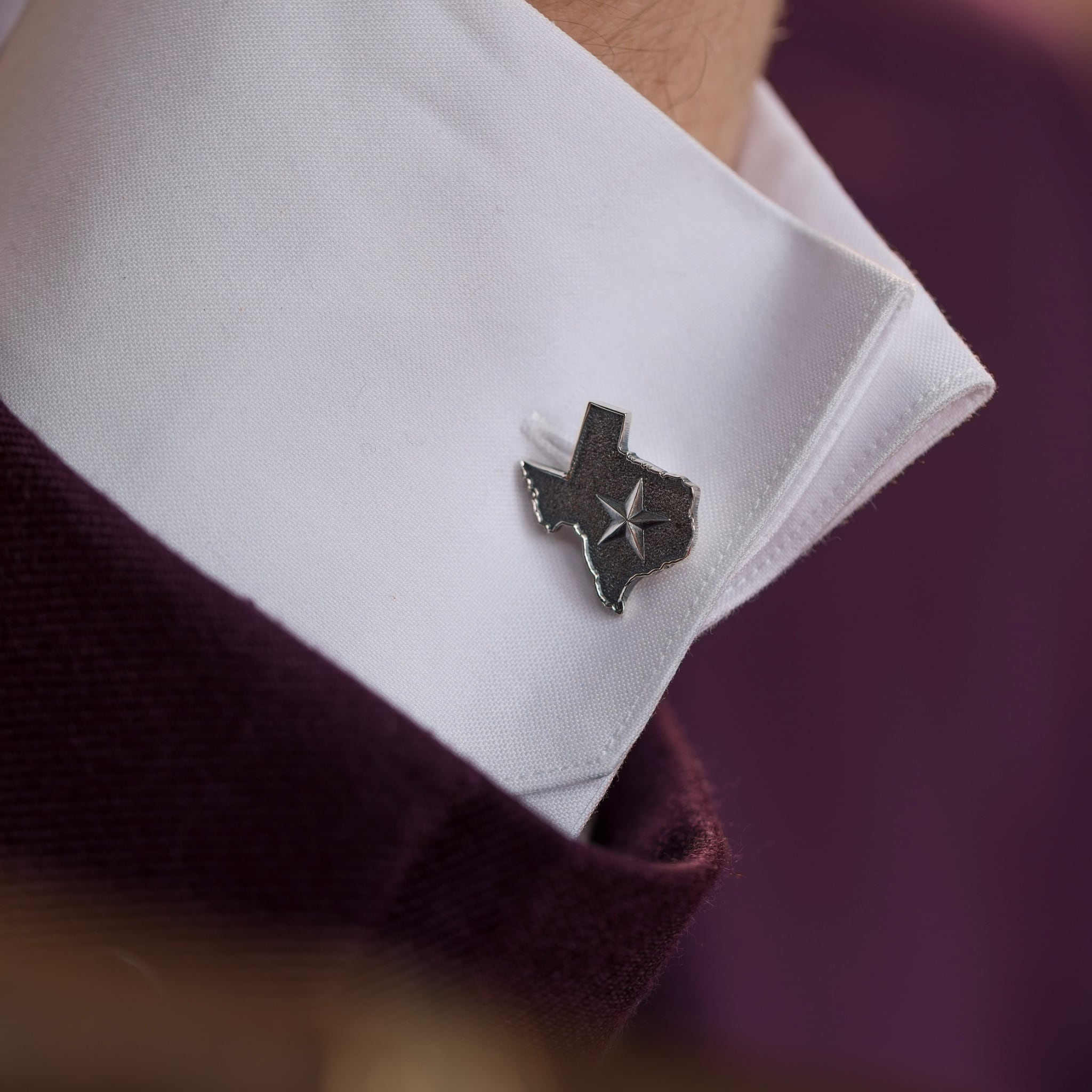 サンローラン ウエスタントップ レザー メタルスタッズ コンチョフリンジ Clint Orms Cufflinks 2043 Sterling Texas State & Star – Clint Orms