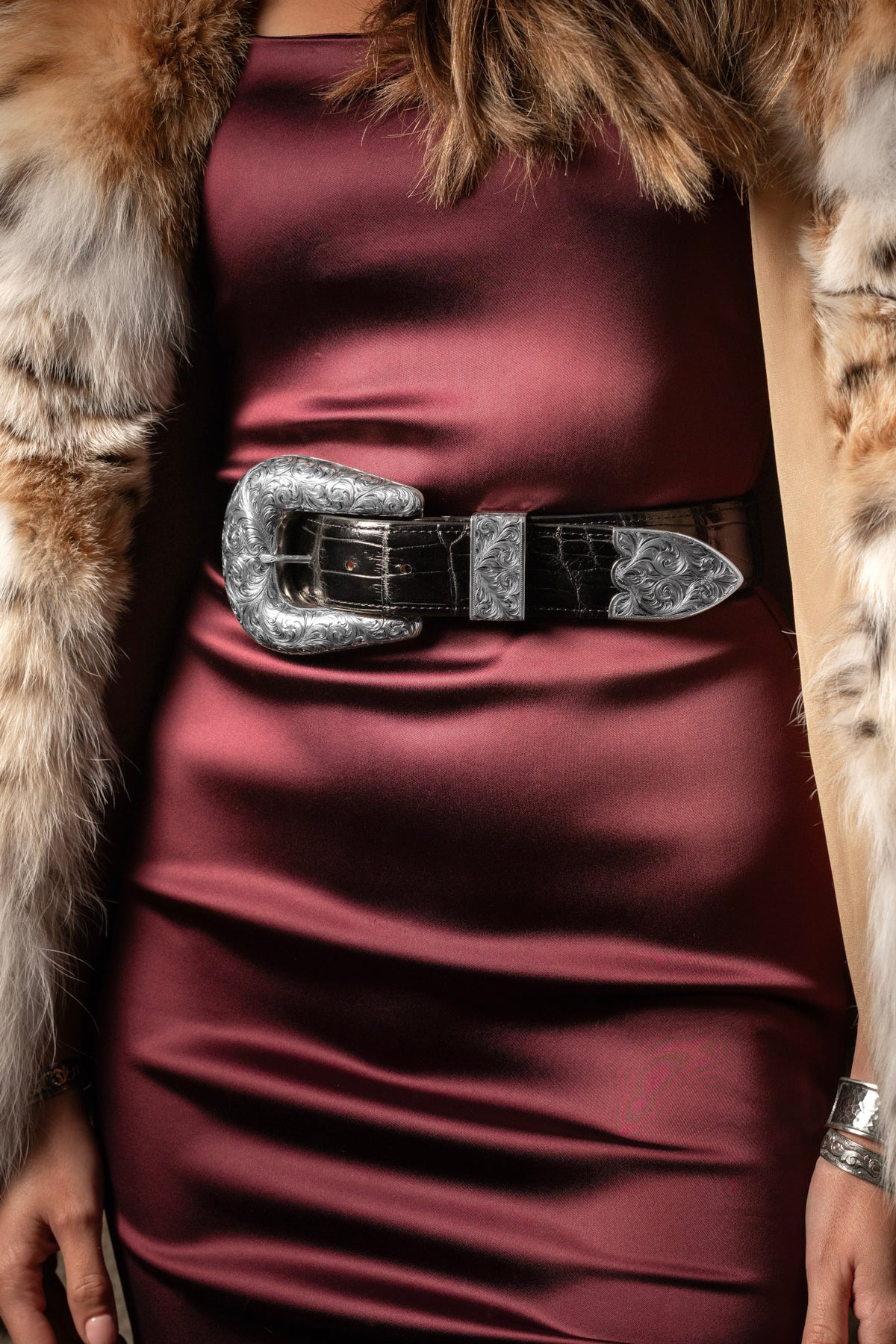 Pecos 2104 Large Sterling Engraved Buckle Set