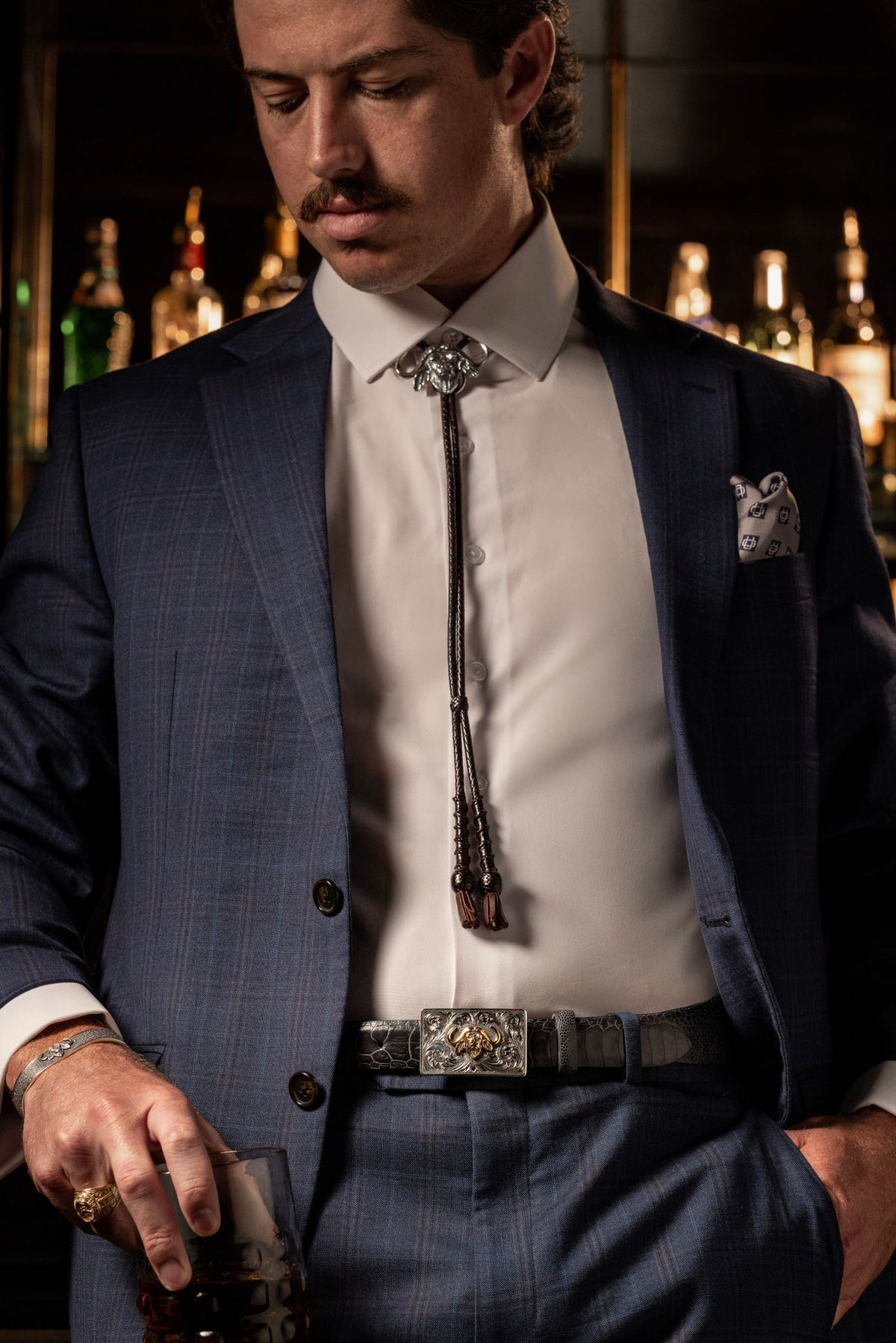 Bracelet 1610 Wheatgrass Engraved with Sterling Cape Buffalo