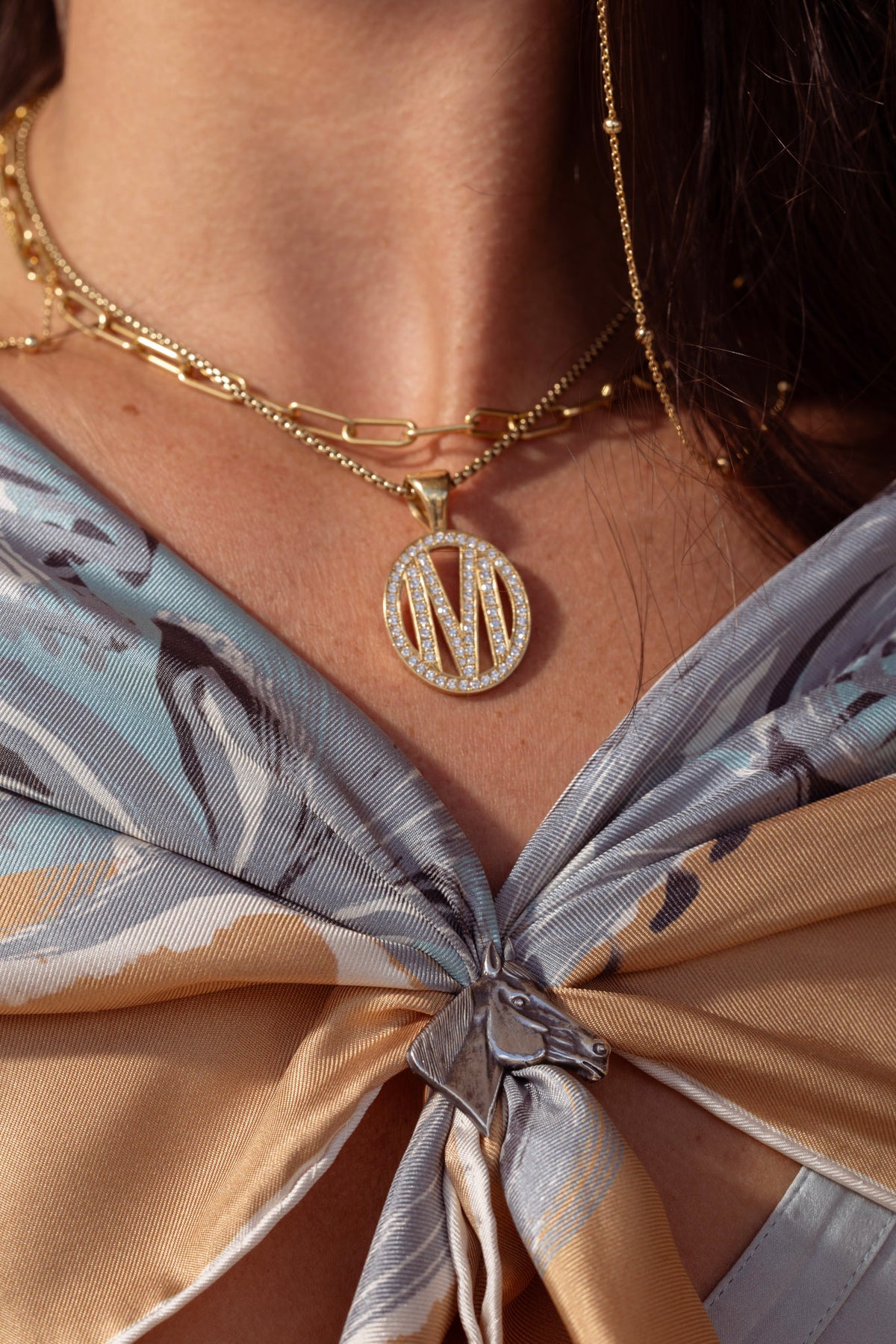 Pendant 1202 Oval Gold Pave Diamond Initial Necklace