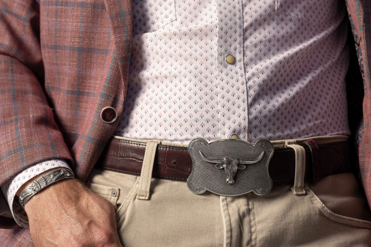 Webb 1600 Wheatgrass Trophy Buckle with Sterling Longhorn