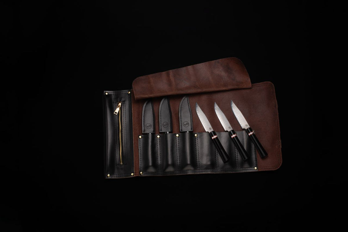 Ebony Kultro Gourmet Steak Knife Set with Red Maple Display
