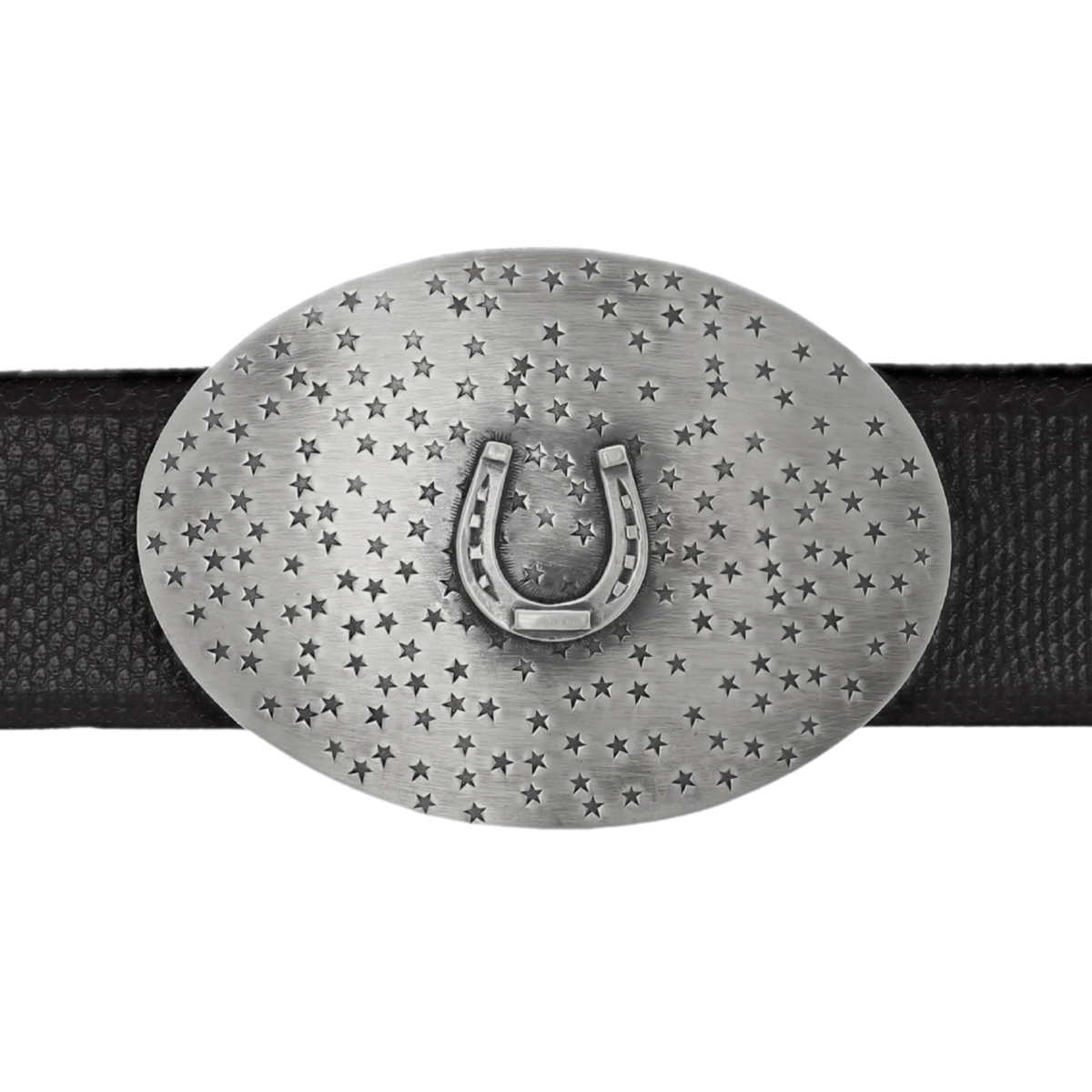 Mills 1807 Sterling Oval Trophy Buckle with Horseshoe and Stars