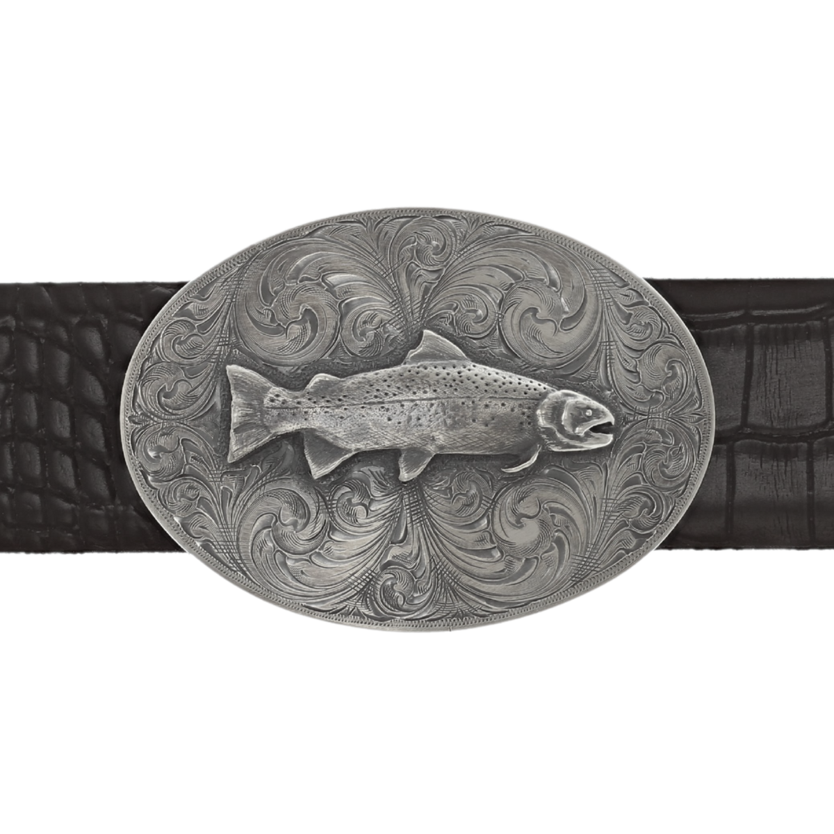 Mills 1818 Sterling Oval Trophy Buckle Engraved with Sterling Trout