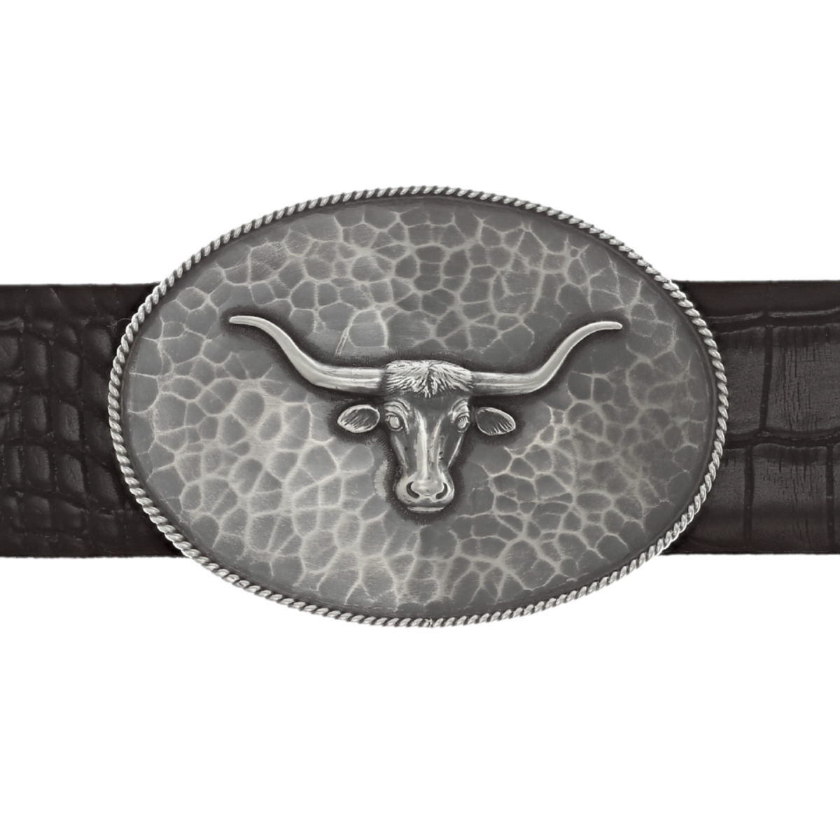 Mills 1824 Hammered Oval Trophy Buckle with Sterling Longhorn