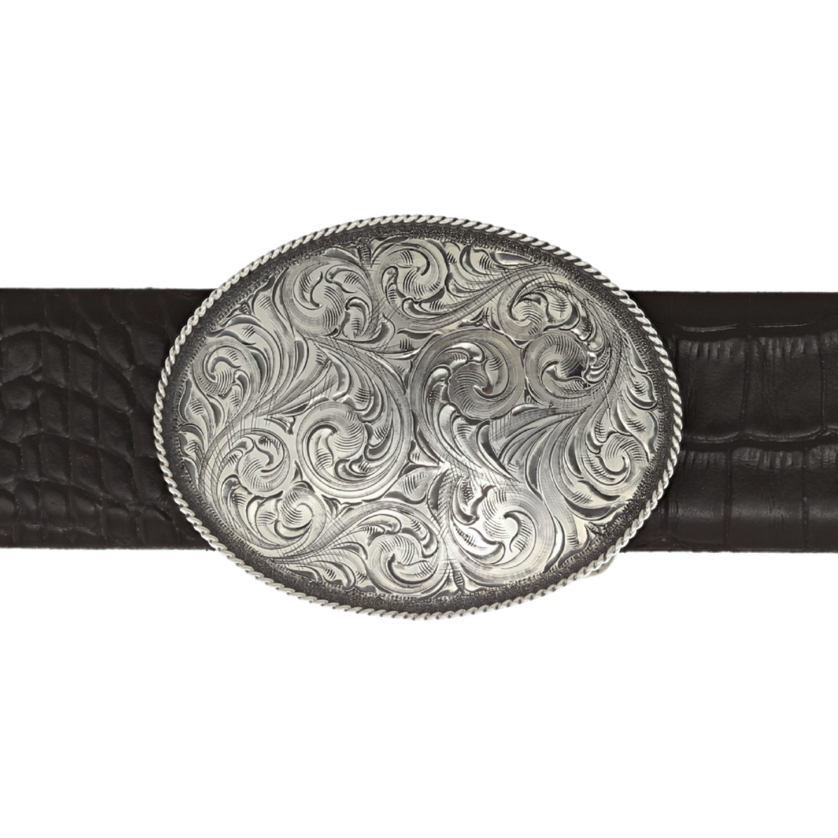 Mills 1800 Scroll Engraved Sterling Oval Trophy Buckle