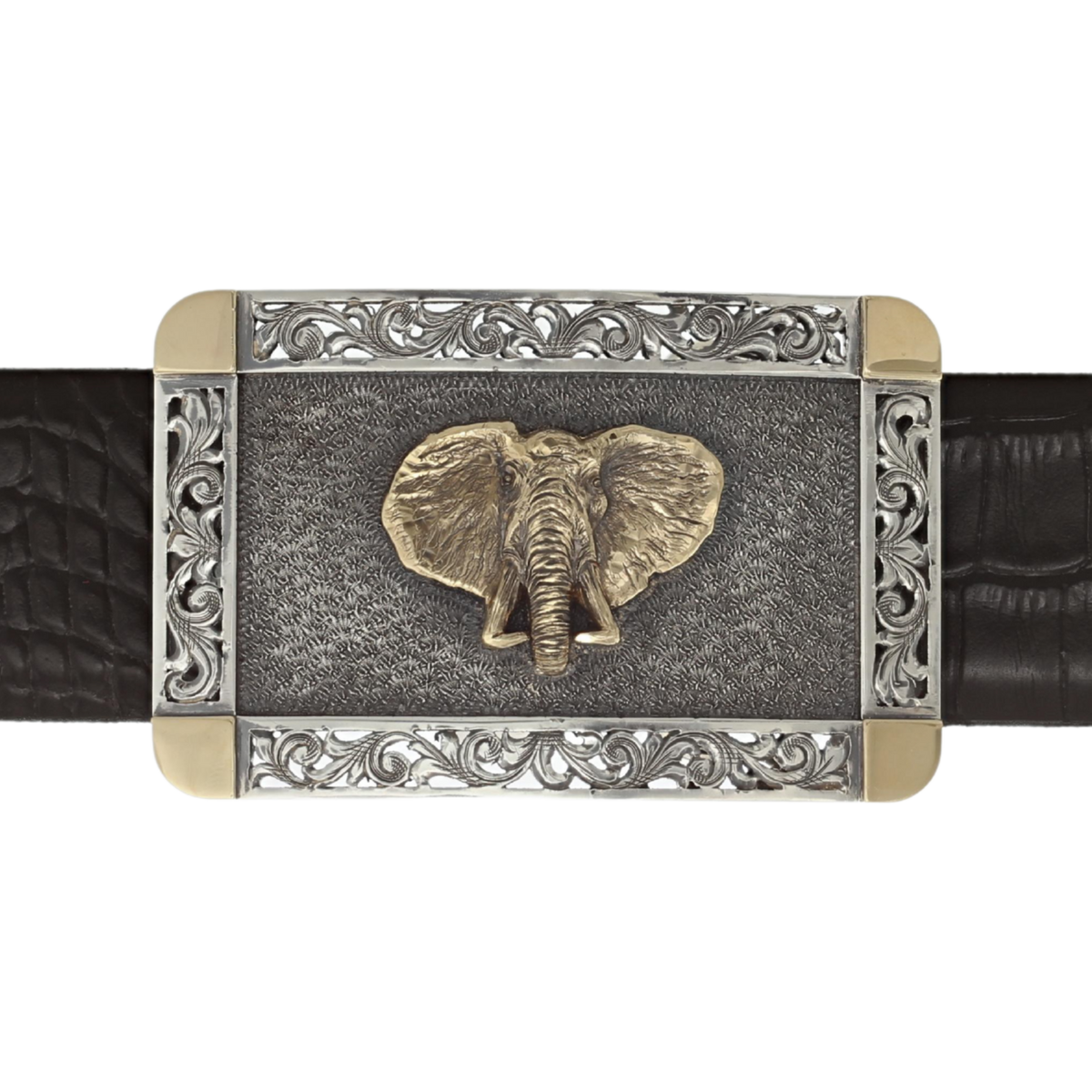 Misty Valley 1601 Sterling Trophy Buckle with Gold Elephant