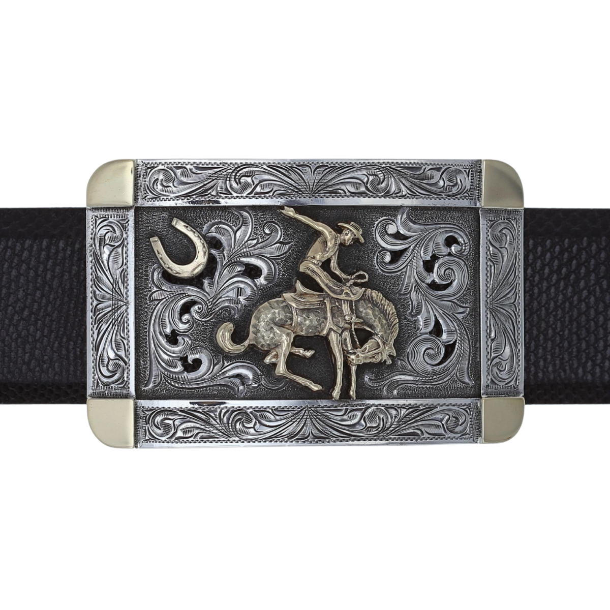 Misty Valley 1800 Sterling &amp; Gold Bronc Rider Trophy Buckle