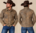 Distressed Leather Shirt Jacket