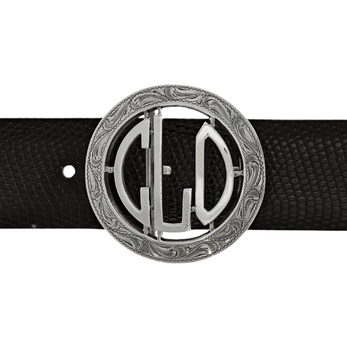 Motley 1800 Round Trophy Buckle with Filigreed Sterling Initials